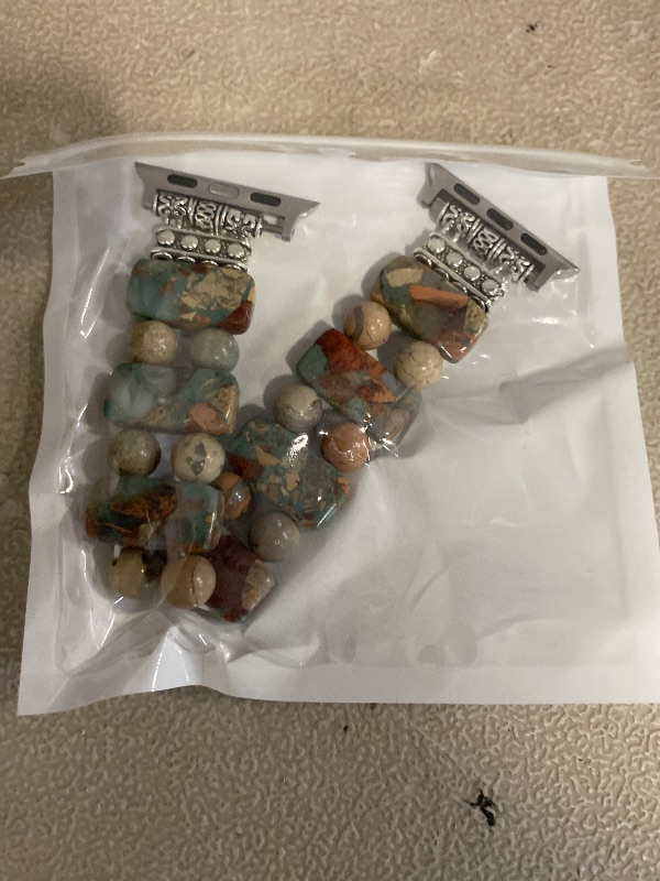 Photo 1 of Boho Natural Stone Bracelet Compatible with Apple Watch Band 38mm 40mm 41mm Handmade Beaded Rainbow Imperial Jasper Stones for iWatch Straps Replacement (Blue & Brown38/silver/L)