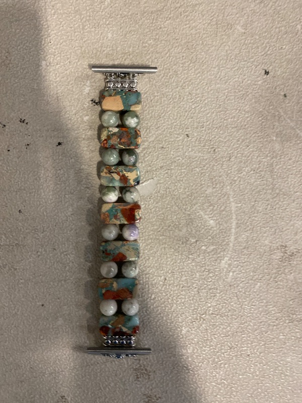 Photo 1 of Boho Natural Stone Bracelet Compatible with Apple Watch Band 38mm 40mm 41mm Handmade Beaded Rainbow Imperial Jasper Stones for iWatch Straps Replacement (Blue & Brown38/silver/L)