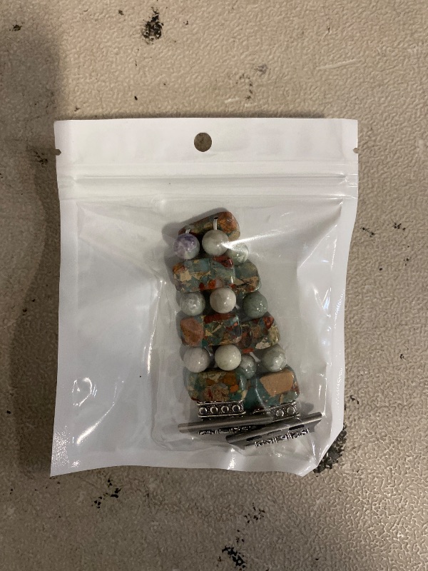 Photo 1 of Boho Natural Stone Bracelet Compatible with Apple Watch Band 38mm 40mm 41mm Handmade Beaded Rainbow Imperial Jasper Stones for iWatch Straps Replacement (Blue & Brown38/silver/L)