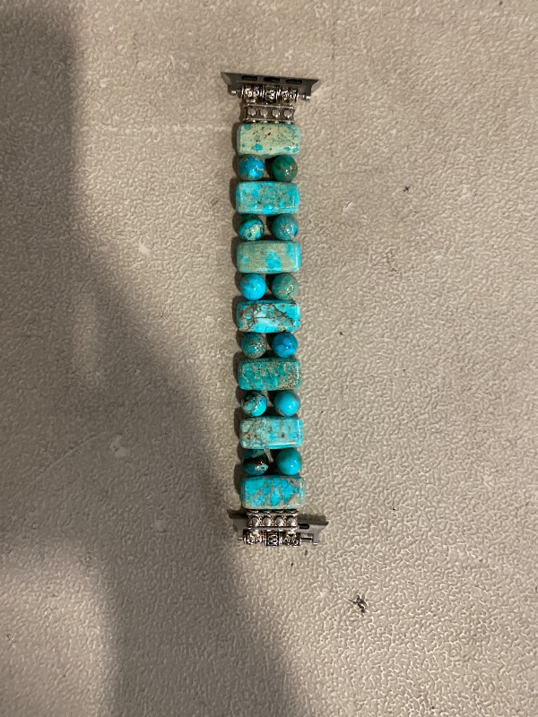 Photo 1 of Boho Natural Stone Bracelet Compatible with Apple Watch Band 42mm 44mm 45mm 49mm Handmade Beaded Rainbow Imperial Jasper Stones for iWatch Straps Replacement (Turquoise42/silver/M)
