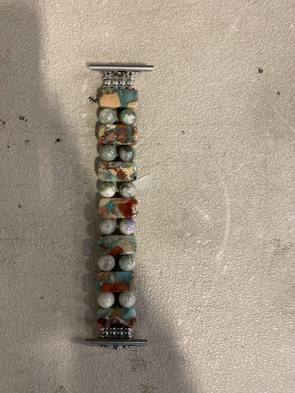 Photo 1 of Boho Natural Stone Bracelet Compatible with Apple Watch Band 38mm 40mm 41mm Handmade Beaded Rainbow Imperial Jasper Stones for iWatch Straps Replacement (Blue & Brown38/silver/L)