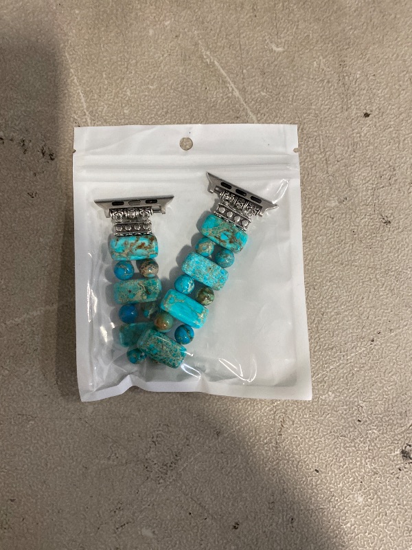 Photo 1 of Boho Natural Stone Bracelet Compatible with Apple Watch Band 42mm 44mm 45mm 49mm Handmade Beaded Rainbow Imperial Jasper Stones for iWatch Straps Replacement (Turquoise42/silver/M)