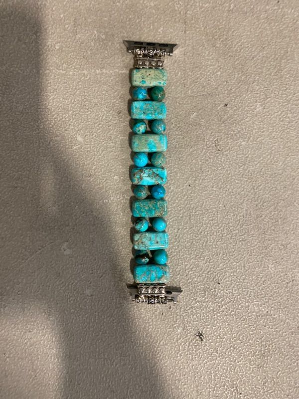 Photo 1 of Boho Natural Stone Bracelet Compatible with Apple Watch Band 42mm 44mm 45mm 49mm Handmade Beaded Rainbow Imperial Jasper Stones for iWatch Straps Replacement (Turquoise42/silver/M)
