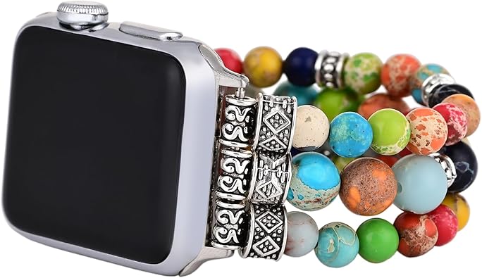 Photo 1 of Jasper Handmade Stretch Watch Band: Boho Jasper Handmade Watch Band Bohemian Natural Stone Smartwatch Stretch Bands Compatible with Apple Watch 38mm/40mm/41mm/42mm/44mm/45mm