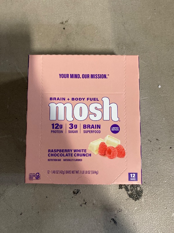 Photo 1 of MOSH Raspberry White Chocolate Crunch Keto Protein Bars, High Fiber, Low Carb, Gluten Free, High Protein, Brain Healthy Snack, 12 Count