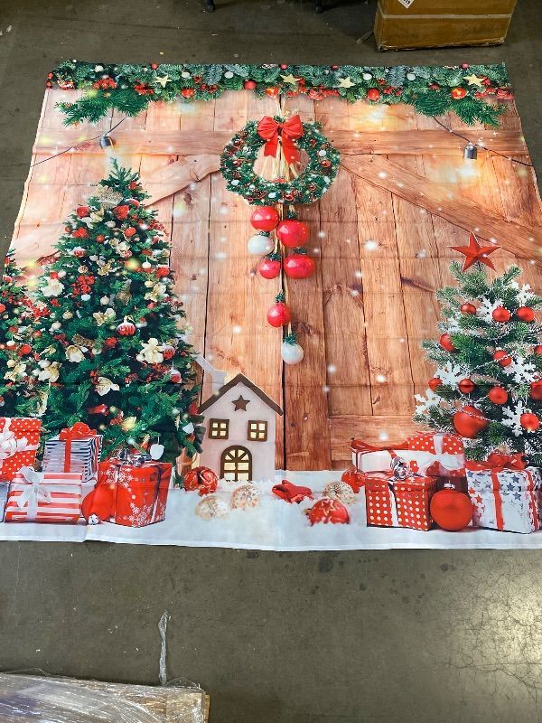 Photo 1 of Farmhouse Christmas Shower Curtain for Bathroom, Winter Xmas Tree Home Decor Wooden Barn Door Fabric Shower Curtains, Country Vintage Snowflake,72X72in