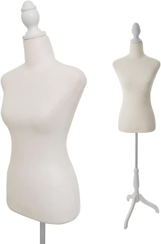 Photo 1 of Female Dress Form Mannequin Torso Display Height Adjustable Mannequin Stand Realistic Model Display Body Tripod Stand Clothing Forms, Beige