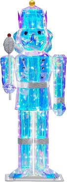 Photo 1 of 4FT Large Light-Up Giant Nutcracker Christmas Decor, Prismatic Iridescent Nutcracker Outdoor Soldier with 110 LED Pre-lit Lights, Plug-in Outdoor Nutcracker Decorations for Yard, Porch, Garden