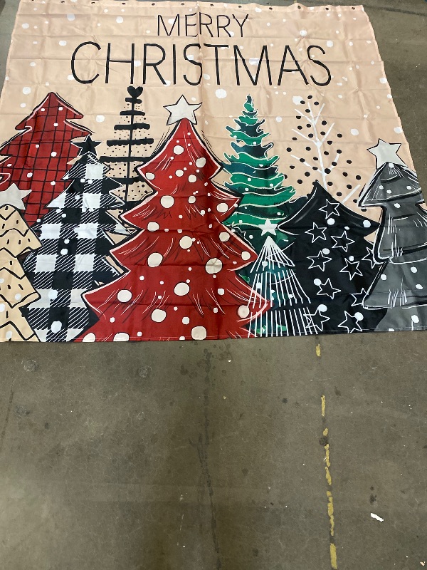 Photo 1 of Christmas for Bathroom Decoration Waterproof Polyester Fabric Xmas Buffalo Plaid Tree Snowflake Set with Hooks Winter Bathtub Shower