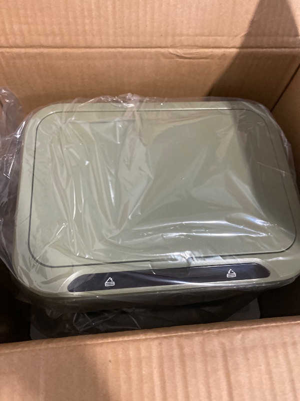 Photo 1 of ELPHECO Stainless Steel Office Trash Can Motion Sensor Garbage Can Touchless Smart Trash Can Automatic Waste Bin for Kitchen, Office, Bathroom (Avocado Green, 3.5 Gallons)