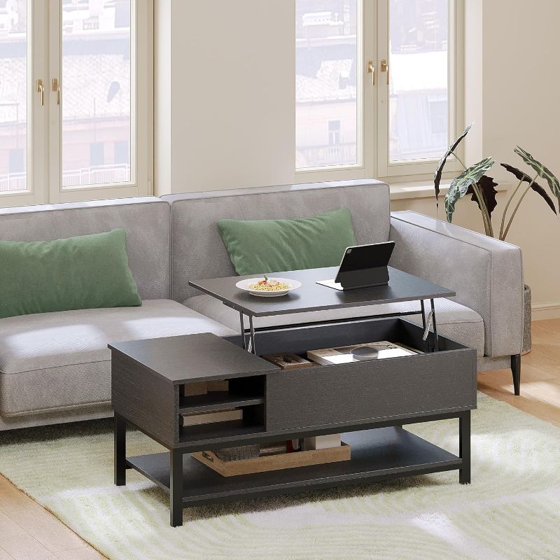 Photo 1 of Rise & Shine Coffee Table with Lift Top & Storage - 42" wooden Lift Top Coffee Table with Dining Table Height and Storage - Ideal for Small Spaces, Apartments, Living Room ( brown)