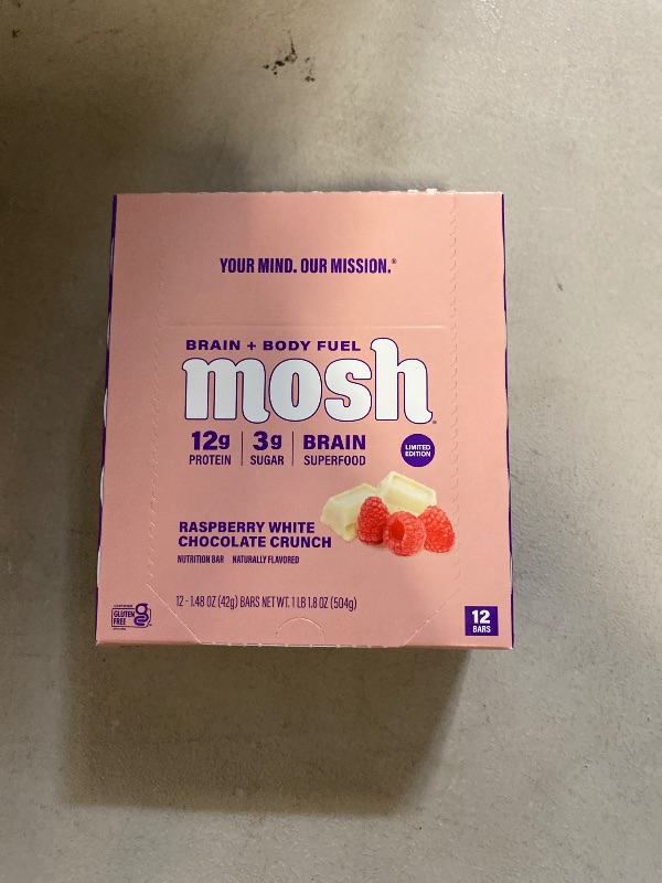 Photo 1 of MOSH Raspberry White Chocolate Crunch Keto Protein Bars, High Fiber, Low Carb, Gluten Free, High Protein, Brain Healthy Snack, 12 Count