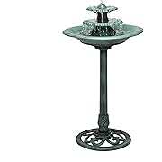 View 1 of Alpine Corporation 35" Tall 3-Tier Outdoor Pedestal Water Fountain – Durable Resin Cascading Water Feature and Birdbath for Garden, Patio, Deck, and Backyard, Green