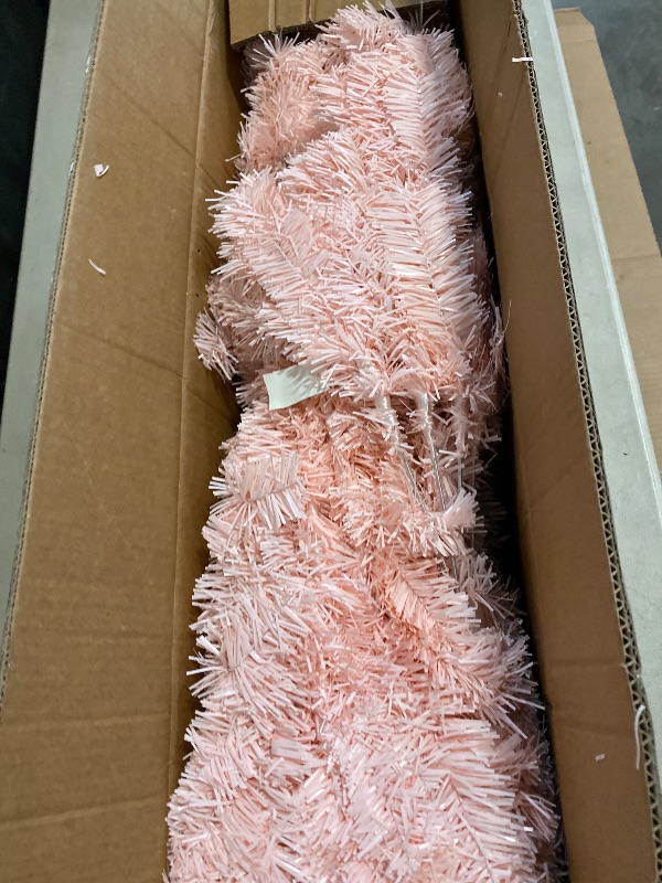 Photo 1 of Bonnlo Upgraded Full 6ft Artificial Pink Christmas Tree Holiday Decoration w/ 1,600 Branch Tips, Sturdy Metal Stand