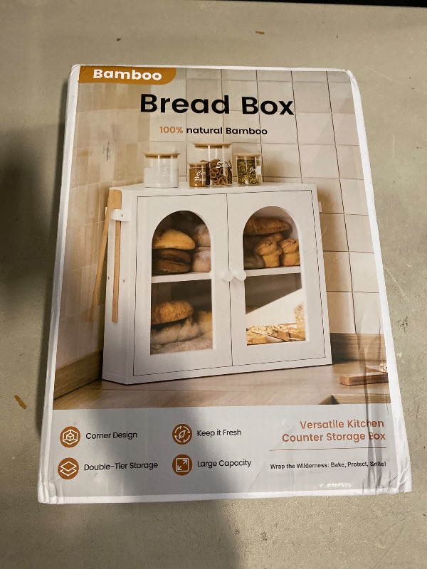 Photo 1 of Corner Bread Box for Kitchen Countertop, Large Double Layer Bread Storage Container for Homemade Bread, Black Bread Holder for Kitchen Counter, Under Cabinet Organizer (Black, Medium)