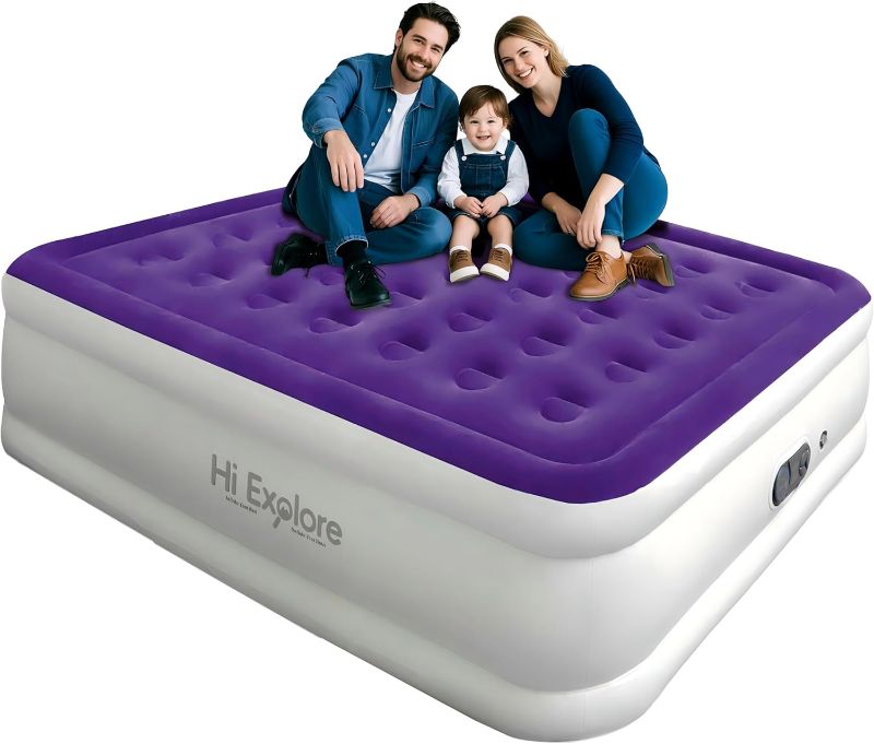 View 1 of Air Mattress Queen with Built in Pump Raised, with Comfort Plush, Portable Air Bed for Home, Guests, Camping,(Purple, 22” Height)