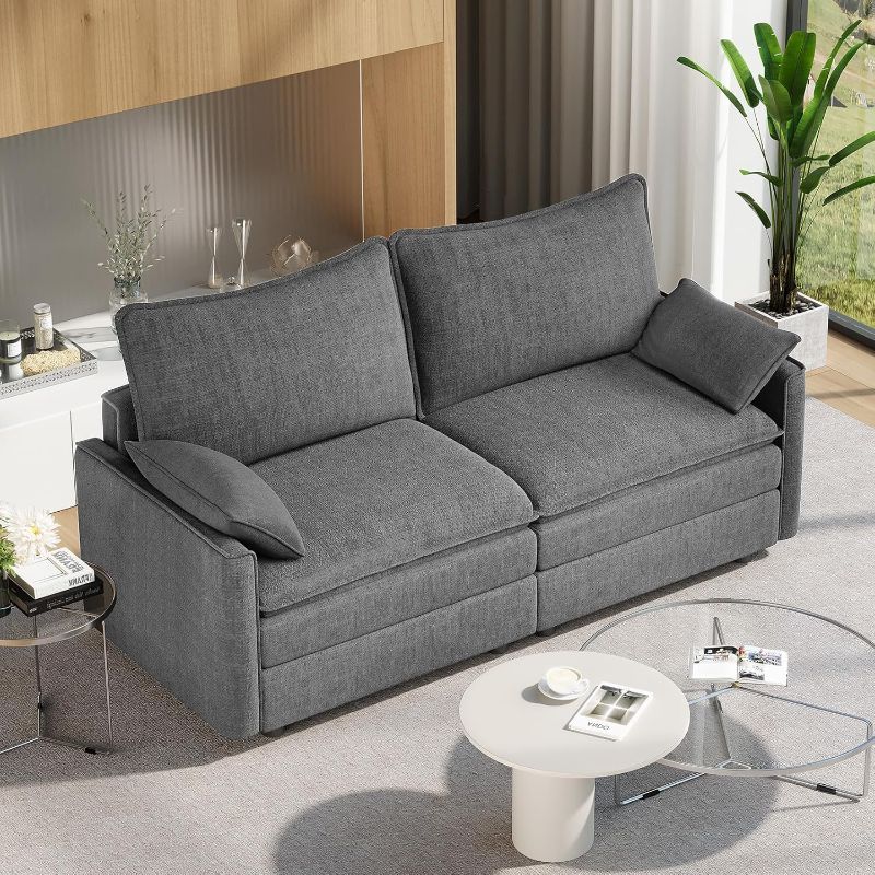 Photo 1 of Vesgantti 74" Loveseat Sofa for Living Room, Comfy Cloud Couch Deep Seat Chenille Modern 2 Seater Small Sofa with Armrest Pillow, Easy Assembly for Small Spaces, Gray