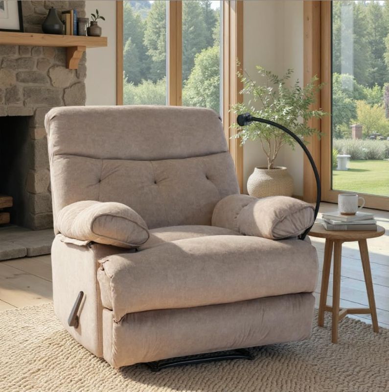 Photo 1 of Manual Oversized Recliner Chair for Heavy Duty Adults 400lbs Extra Wide Recliner with Phone Holder Big Man Recliners for Living Room Bedroom Nursery RV Brown
