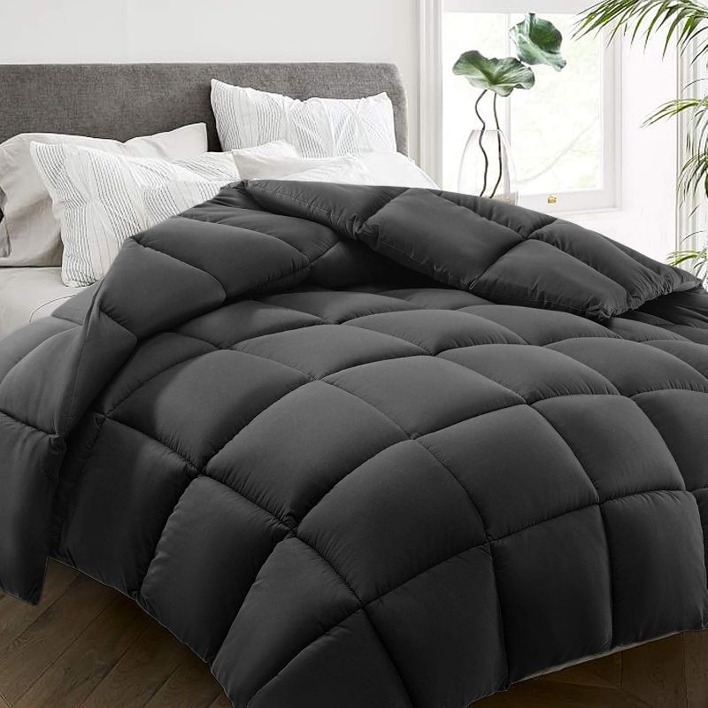 Photo 1 of All Season King Size Bed Comforter - Cooling Down Alternative Quilted Duvet Insert with Corner Tabs - Winter Warm - Machine Washable - Dark Grey