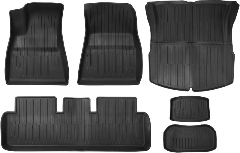 View 1 of Floor Mats for Tesla Model 3 5-Seat: 2023 2024 2025 Custom Fit, 100% TPE All Weather Cargo Liner Trunk Accessories, Set of 6 Mats