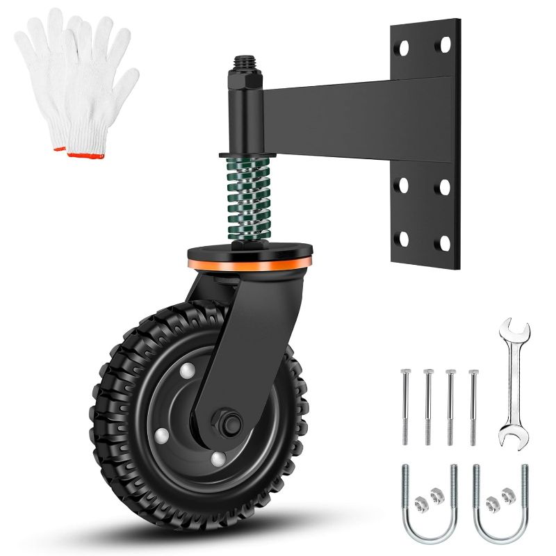 Photo 1 of 8 Inch Heavy Duty Fence Gate Wheel - 600lb Capacity for Metal Tube Gates With 360 Degree Rotation Spring Loaded Caster - Includes Screws and Screwdriver - Durable Wheel for Smooth Operation (Black)