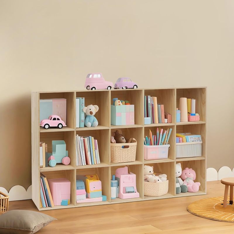Photo 1 of 15 Cube Storage Organizer, Wooden Storage Shelf Bookcase 3-Tier Floor Standing Open Bookshelf Freestanding Storage Display for Home and Office,Easy Assembly (15-Cubes)
