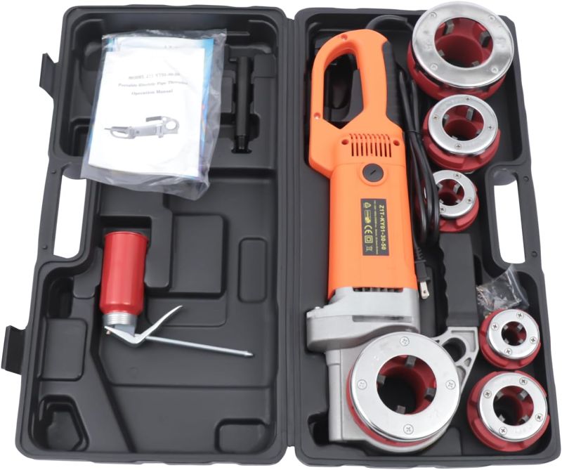 Photo 1 of Electric  Threader, 2300W Pipe Threading Machine Heavy-Duty Hand-Held Power Drive Kit Portable With 6 Dies 1/2-Inch to 2-Inch Pipe Threading Die Heads, Ratchet Pipe Threader Kit
