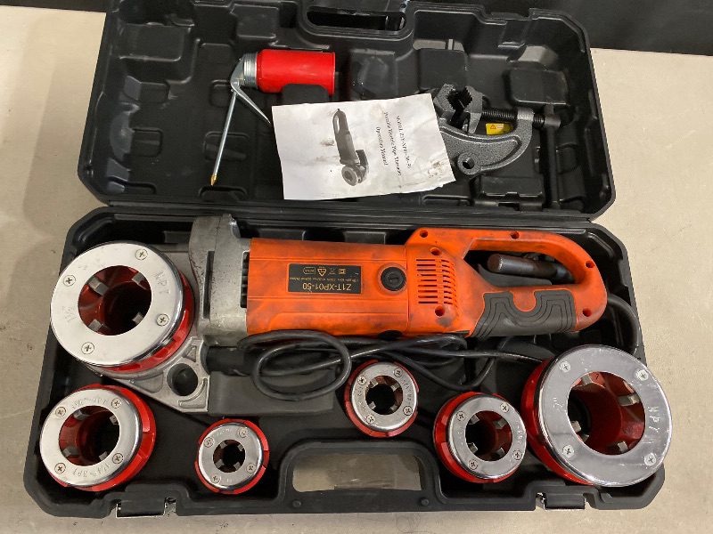 Photo 1 of Electric  Threader, 2300W Pipe Threading Machine Heavy-Duty Hand-Held Power Drive Kit Portable With 6 Dies 1/2-Inch to 2-Inch Pipe Threading Die Heads, Ratchet Pipe Threader Kit