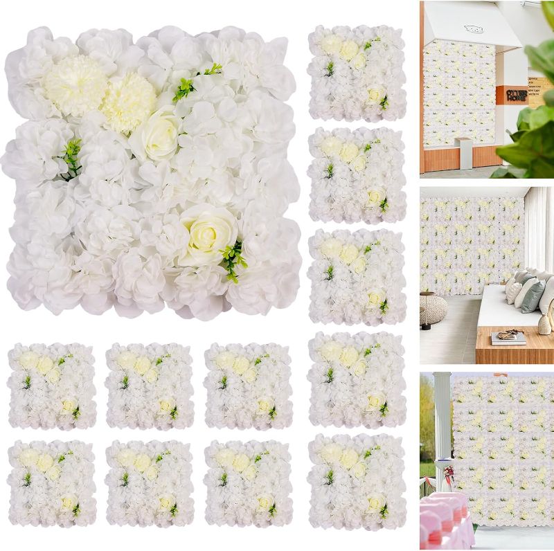 Photo 1 of 12-Pack Flower Wall Panels, 15x15 Inch Artificial Silk Rose Backdrop for Wedding, Party & Event Decorations, White