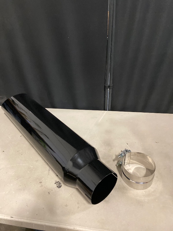 Photo 1 of 5 Inch Inlet 8 Inch Outlet Gloss Black Stainless Steel Miter Cut Diesel Exhaust Stack Diesel Exhaust Tip(Stack Smokers 5" ID Inlet 36" Long)