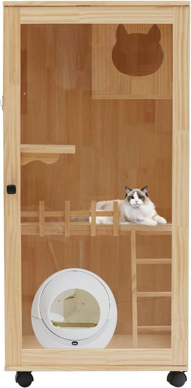 Photo 1 of Large Wooden Cat House for Outdoor and Indoor Cats,Luxury Multi-Feature Cat Condo with Cat Scratching Posts Oversized Cat Villa on Wheels
