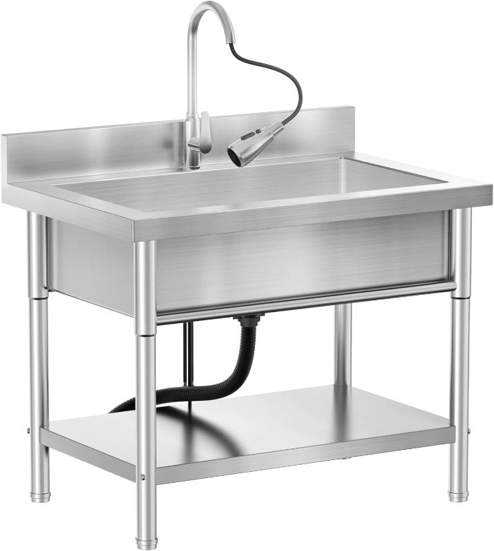 Photo 1 of 40 Inch Stainless Steel Freestanding Outdoor Utility Sink,SIZE 39.4"*23.6"*31.5",Equipped With Hot and Cold Water Pull-out Faucet 360° Rotation,Suitable for Bathrooms, Garages, and Industrial Sinks