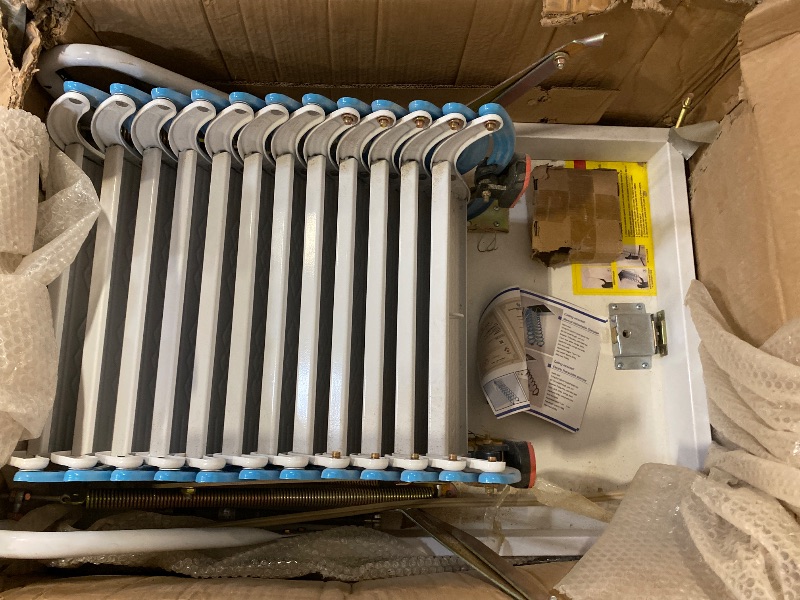 Photo 1 of 10FT Wall Mounted Attic Ladder Pull Down System 12 Steps Folding Stairs Alloy Attic Access Ladder 27.6x27.5 Frame Size 660LBS Capacity Foldable Loft Stairs with Armrests and Pull Rod