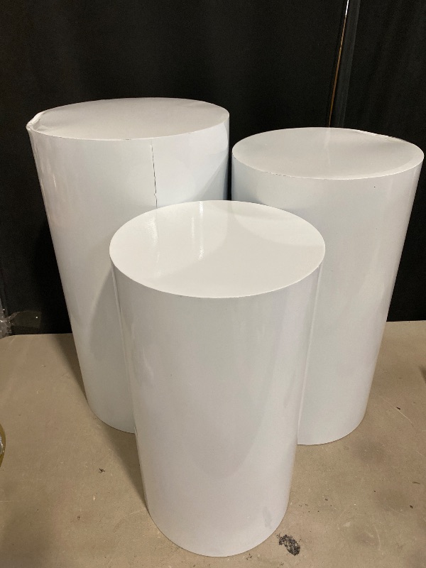 Photo 1 of Cylindrical Display Stands, 3 Pcs Pedestal Stand for Wedding Cakes, 44-66lbs Load-bearing Capacity Versatile Decorative Pillar, Ideal for Floral Arrangements, Party Decor, White
