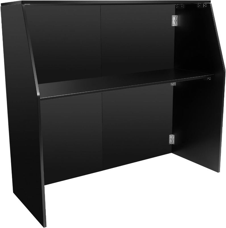 Photo 1 of Portable Folding Bar Table with Shelves,47.75 * 19.5 * 42.75in Mobile Foldable Bar Cabinet for Parties/Events/Home,Event Bar,Bar Station (Black with Black Aluminum Trim)