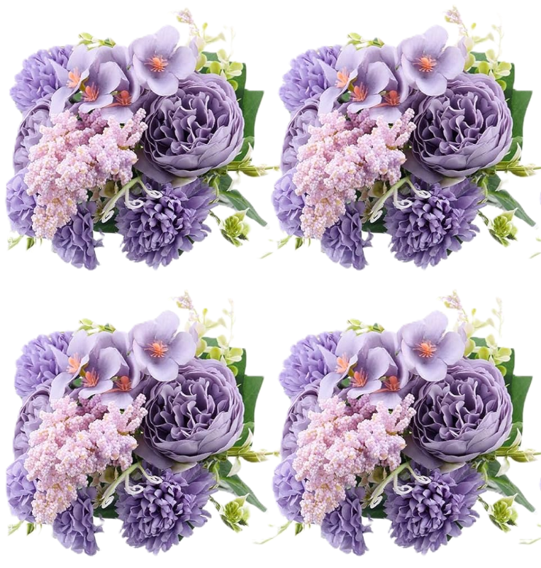 Photo 1 of 4 Pcs 13.4 Inch Artificial Flowers Bouquet Fake Silk Flowers Faux Bouquet Hydrangea Bouquets for Mother's Day Wedding Birthday Table Centerpieces Home Office Decoration(Purple,Peony)