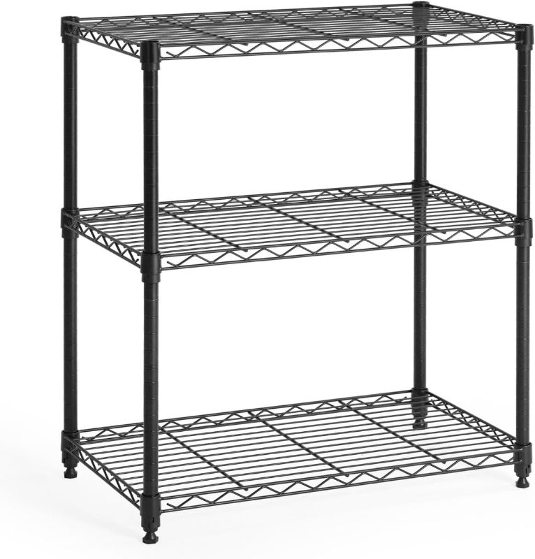 Photo 1 of 3/4/5-Tier Adjustable Height Wire Shelving Unit, Rack Shelving, Metal Steel Shelves, Garage Organizer, Utility Storage Shelf, 3-Tier Without Wheels, Black