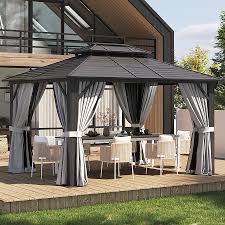 Photo 1 of Box 2/2 AOXUN 12-ft x 10-ft Gazebo Black Grill Gazebo with Hardtop Roof (Screen Included)