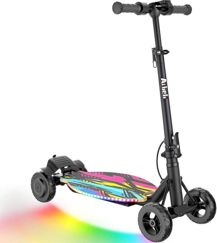 Photo 1 of 4-Wheel Electric Scooter for Kids w/ 250W Motor, Max 10 MPH & 8.5 Miles, Foldable E-Scooter with Rainbow Lights, LED Display, 5 Speeds & Adjustable Balance, UL-2272 Certified