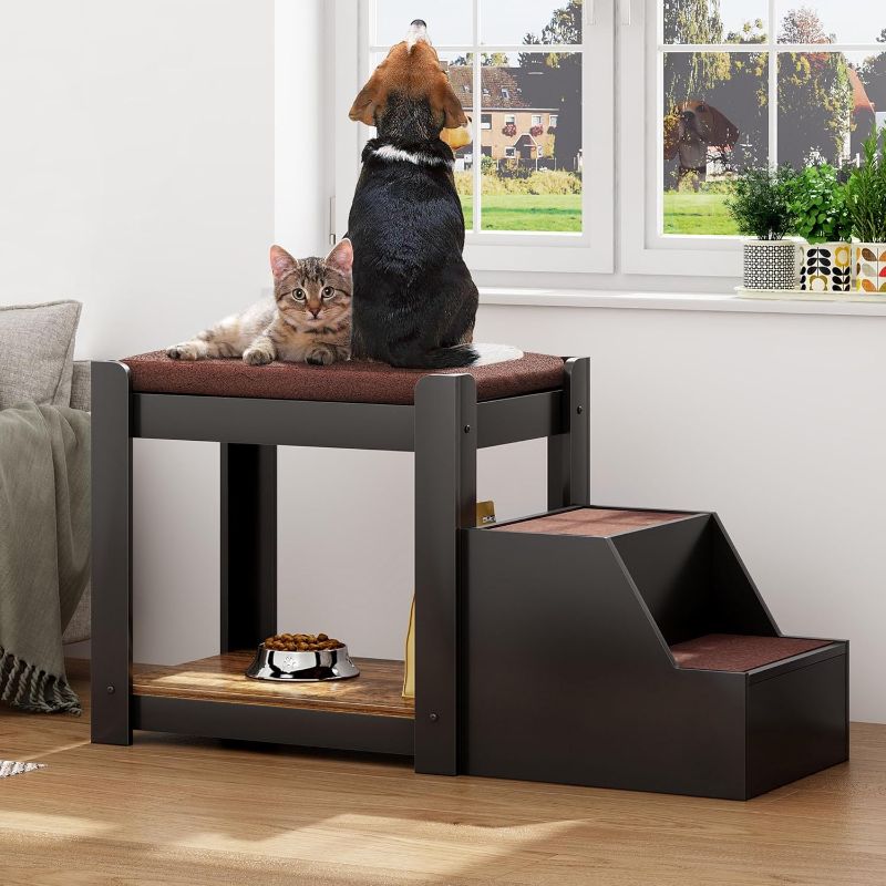 Photo 1 of Large Dog Window Seat with Stairs, Non-Slip Removable Soft Pads, Indoor Dog Perch to Look Out Window Black