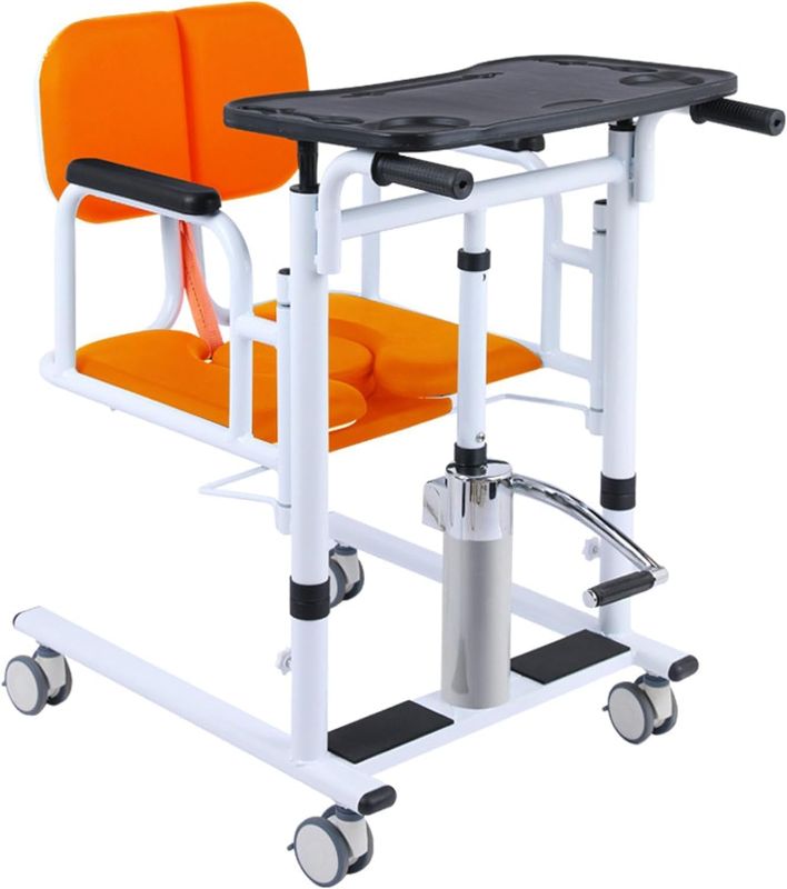 Photo 1 of Patient Transfer Lift Chair with180°Split Seat and Potty Wheelchair - Hydraulic Patient Lift for Home Transport Chair Adjustable Height for Elderly and Disabled (Orange)