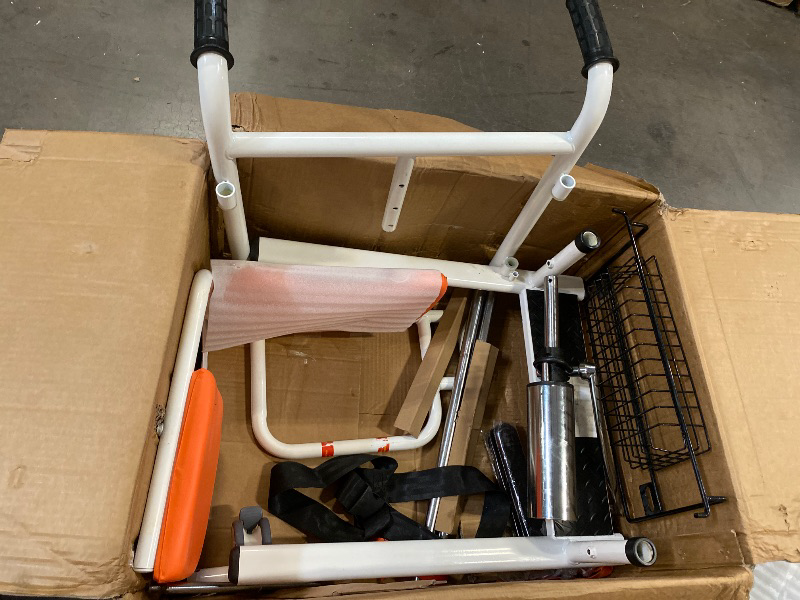 Photo 1 of Patient Transfer Lift Chair with180°Split Seat and Potty Wheelchair - Hydraulic Patient Lift for Home Transport Chair Adjustable Height for Elderly and Disabled (Orange)