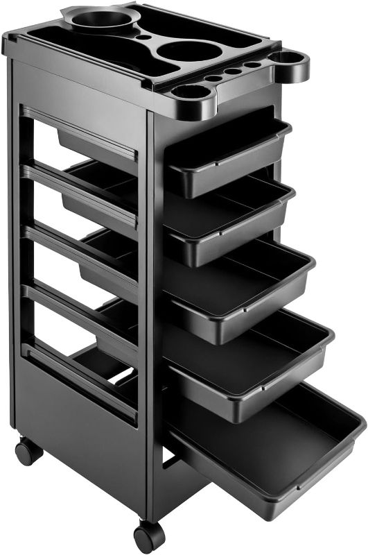 Photo 1 of 5 Drawers Beauty Rolling Trolley Utility Cart Salon Styling Station Trolley Equipment Rolling Storage Tray Cart for Hair Salons, Beauty Salons (5 Tiers)