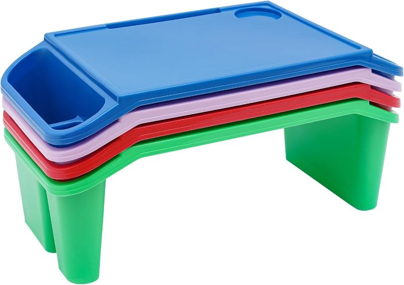 Photo 1 of Kids Lap Desk Tray with Side Pockets, Plastic Breakfast Laptop Trays Kids Activity Lap Desk Tray Portable Bed Table Lap Desk for Kids Students Work Study School Classroom (4Pcs)