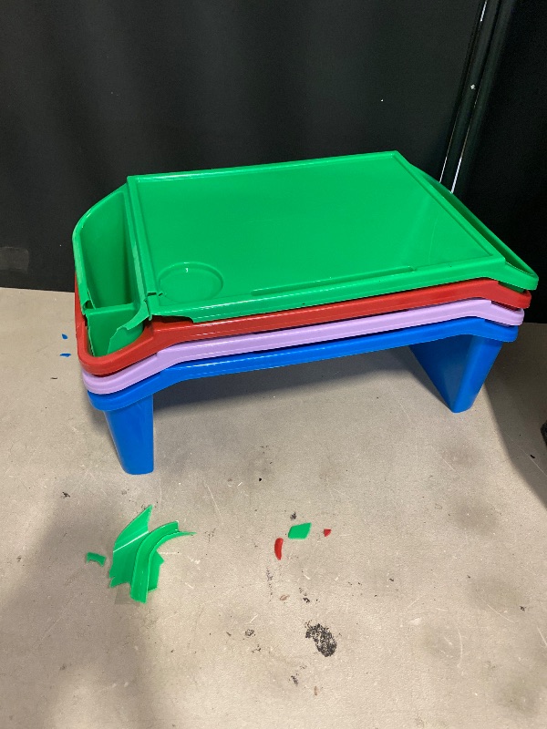 Photo 1 of Kids Lap Desk Tray with Side Pockets, Plastic Breakfast Laptop Trays Kids Activity Lap Desk Tray Portable Bed Table Lap Desk for Kids Students Work Study School Classroom (4Pcs)