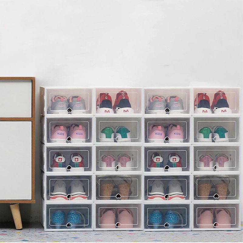 Photo 1 of 20 PCS Shoe Storage Boxes Clear Plastic Clamshell Shoebox Stackable Shoe Organizer Foldable Display Box Container Closet Shelf Shoe Organizer Space Saving