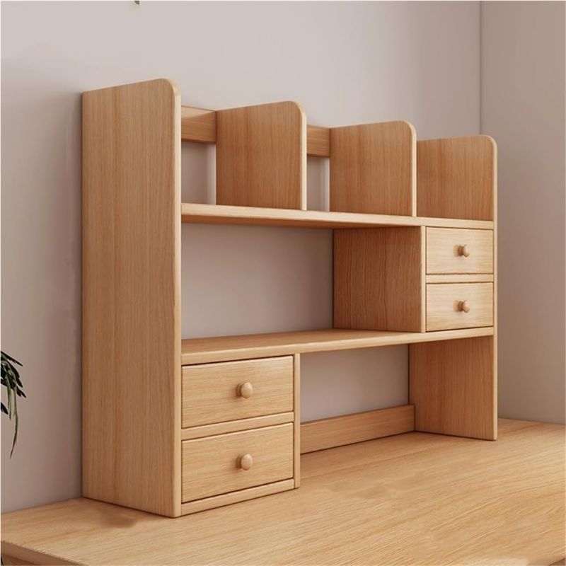 Photo 1 of Solid Wood Desktop Bookshelf, Storage Rack with Four Drawers, Desk Shelf, Multi-Layer Bookshelf, Suitable for Bedroom and Office(Natural,44.5 * 6.7 * 31.5in)
