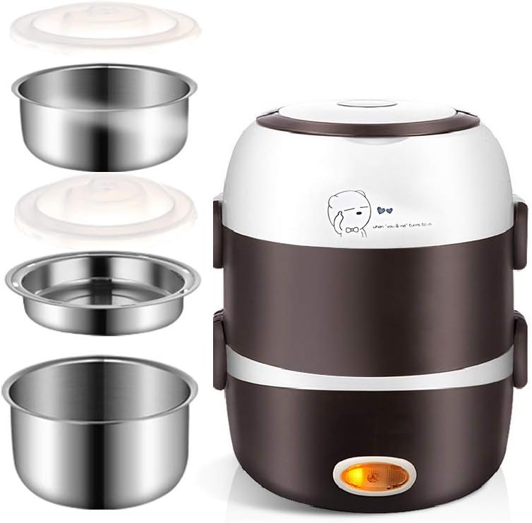Photo 1 of Electric Lunch Box,3 Layers 2L Portable Electric Heating Bento Lunch Box Food Storage Warmer Container Rice Cooker,110V 200W,Stainless Steel+PP