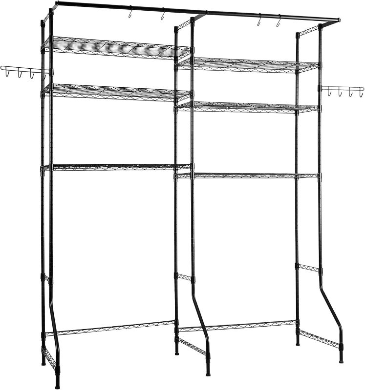 Photo 1 of 6 Tier Over The Washer And Dryer Storage Shelf, Heavy Duty Metal Laundry Room Drying Rack With Hanger Rod Hooks, Adjustable Laundry Room Shelf Storage Space Saver Organizer, Black