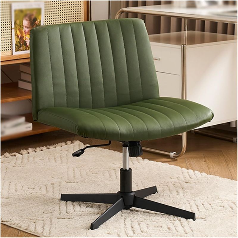 Photo 1 of Criss Cross Legged Wide Home Office Chairs No Wheels Swivel Living Room Makeup Chair Adjustable Swivel 120° Rocking Mid Back Computer Task Chair for Office (Green)